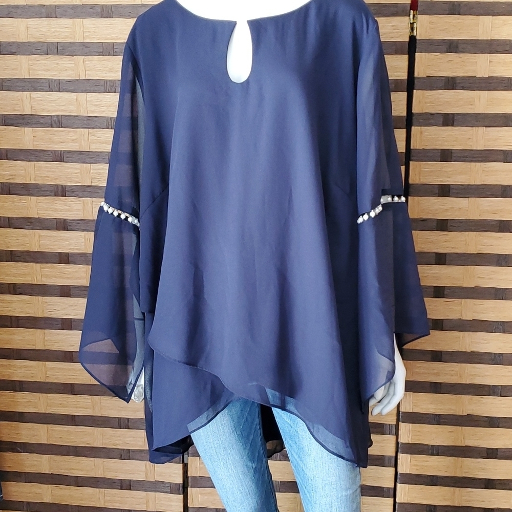NWT!  Le Bos draped chiffon top bell sleeves